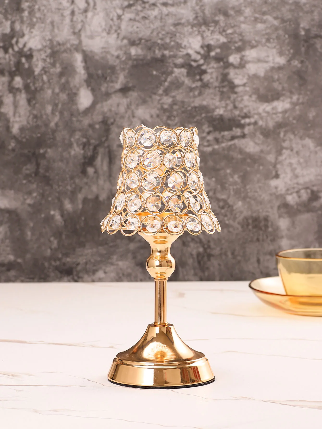 1pc Golden Crystal Candle Holder, Candlestick for Table Centerpiece Wedding Birthday Party Home Decor Christmas Gift