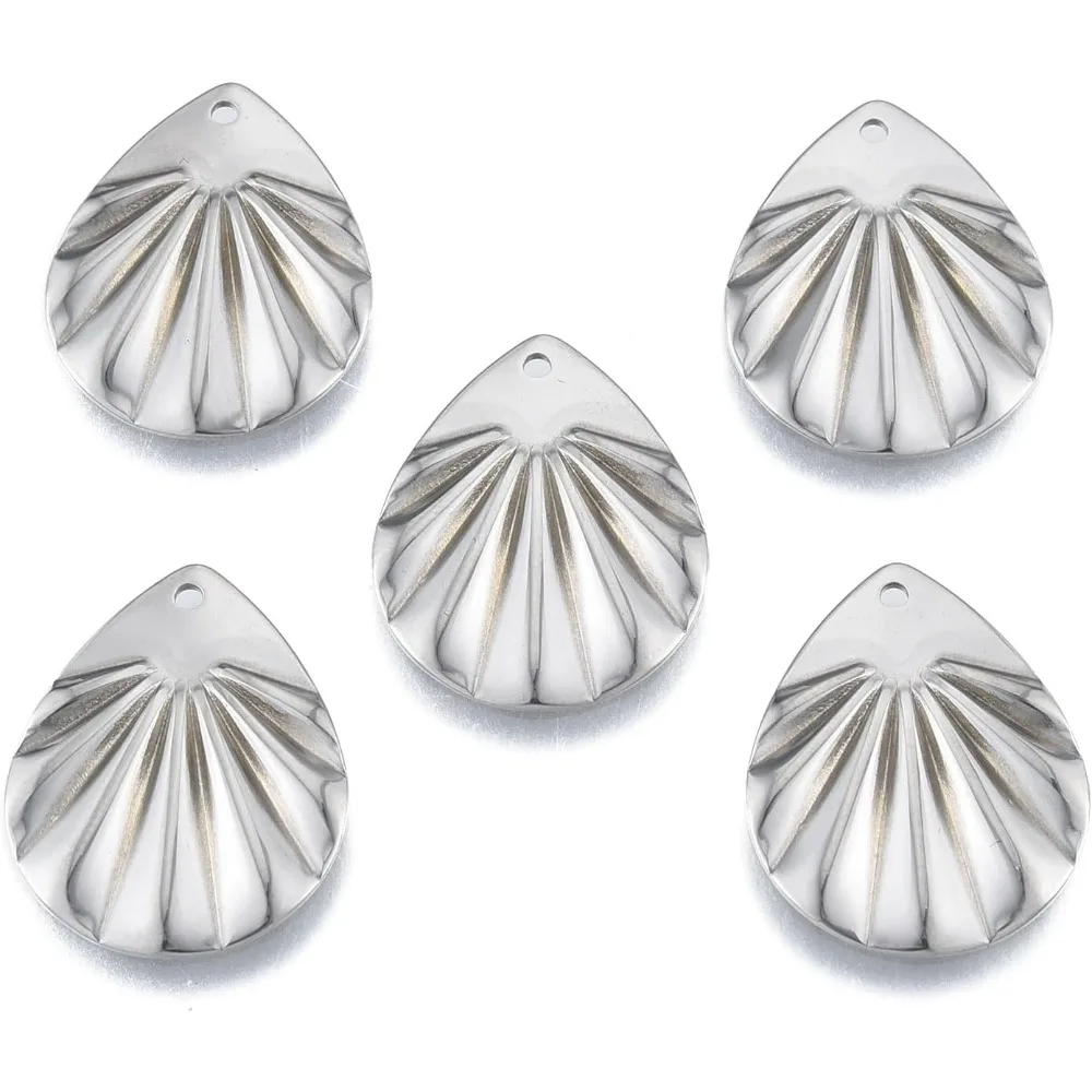 20Pcs 201 Stainless Steel Textured Teardrop Charms 22x17x1mm Metal Irregular Teardrop Shape Charms with 1.2mm Hole Stainless