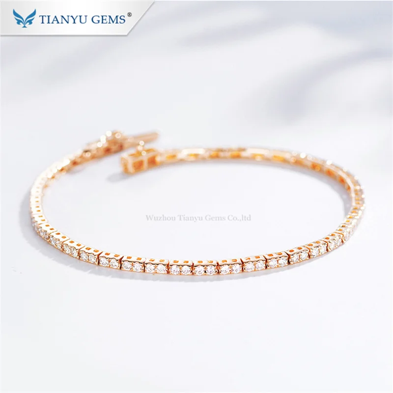 Tianyu Gems 1.5mm Round Moissanite Diamonds Bangle Bracelets for Women 14K 18K Rose Gold Gemstone Chain Tennis Bracelet Jewelry