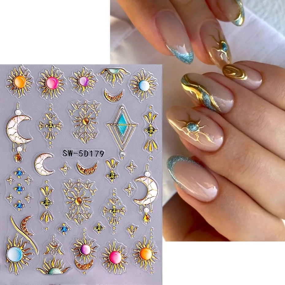 قطعتان من ملصقات الأظافر البوهيمية على شكل نجمة وقمر، سهلة الاستخدام لتزيين الأظافر بنفسك والهدايا وتصفيف مكياج الحفلات والزفاف #3