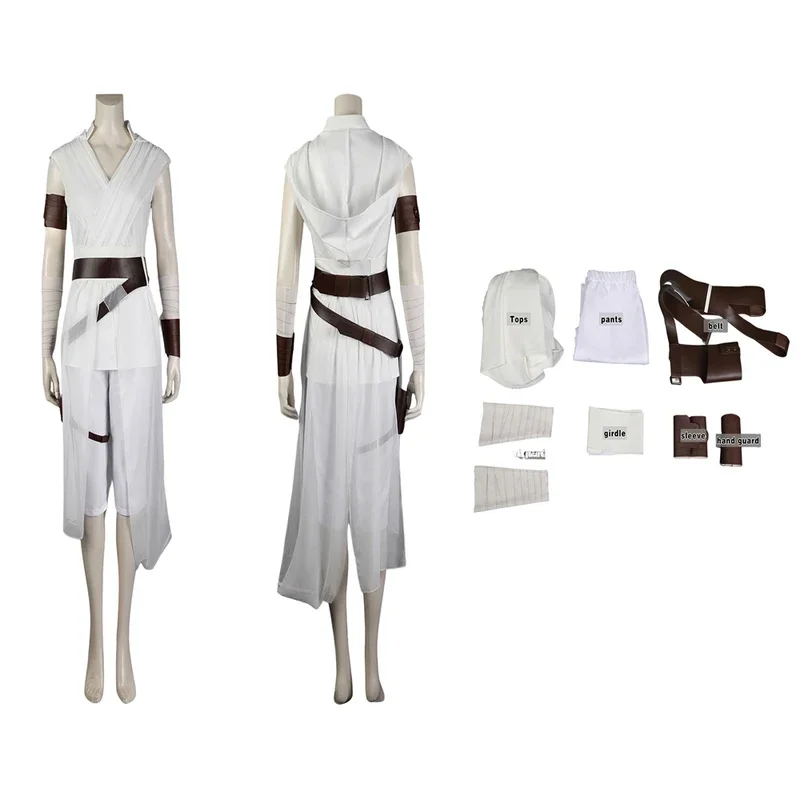 

Rey Cosplay Costume White Top Pants Cloak Outfits Fantasia Anime Girls Halloween Carnival Party Roleplay Disguise Clothes