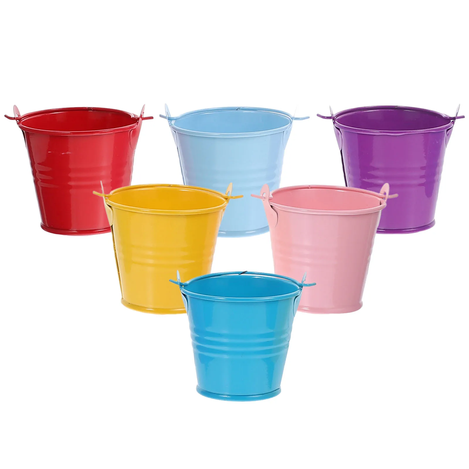 

6pcs Candy Color Small Iron Bucket 5 6x4 cm Metal Flower Pots Kids Handle Plant Tin Mini Decorative Garden Household