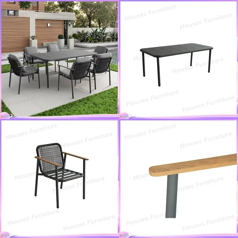 Outdoor Dining Table and Chairs Set Garden Patio Furniture Waterproof Bistro Cafe Restaurant 4 Piece Aluminum Rattan Wicker