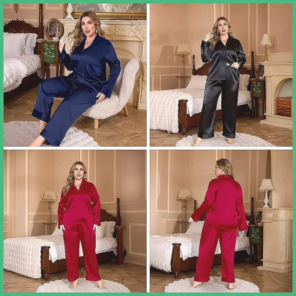 

Комплект пижам больших размеров для женщин: кардиган с длинными рукавами и брюки из ледяного шелка, удобная домашняя одежда для отдыха