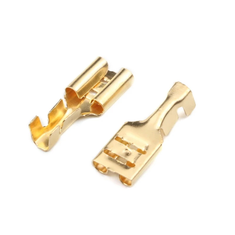 100Pcs 4.8mm/6.3mm Female Crimp Terminal Connector Gold Brass Car Speaker Electric Wire Connectors Crimping Terminals