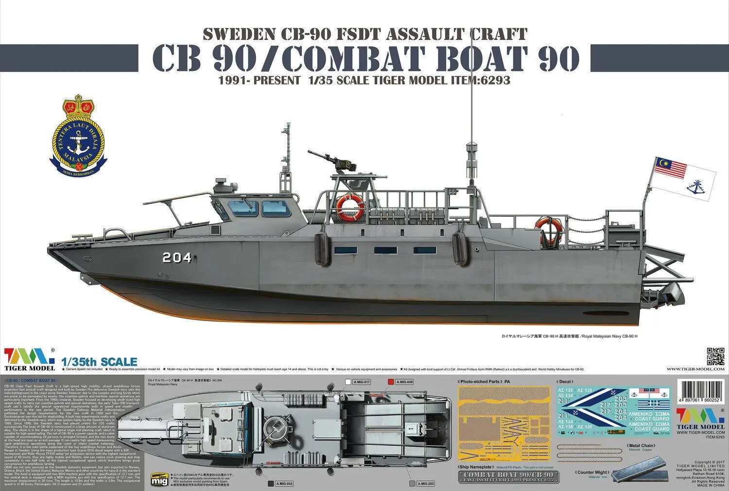 Model tygrysa 6293 1/35 skala szwecja CB-90 FSDT Assault Craft CB 90/Combat Boat 90