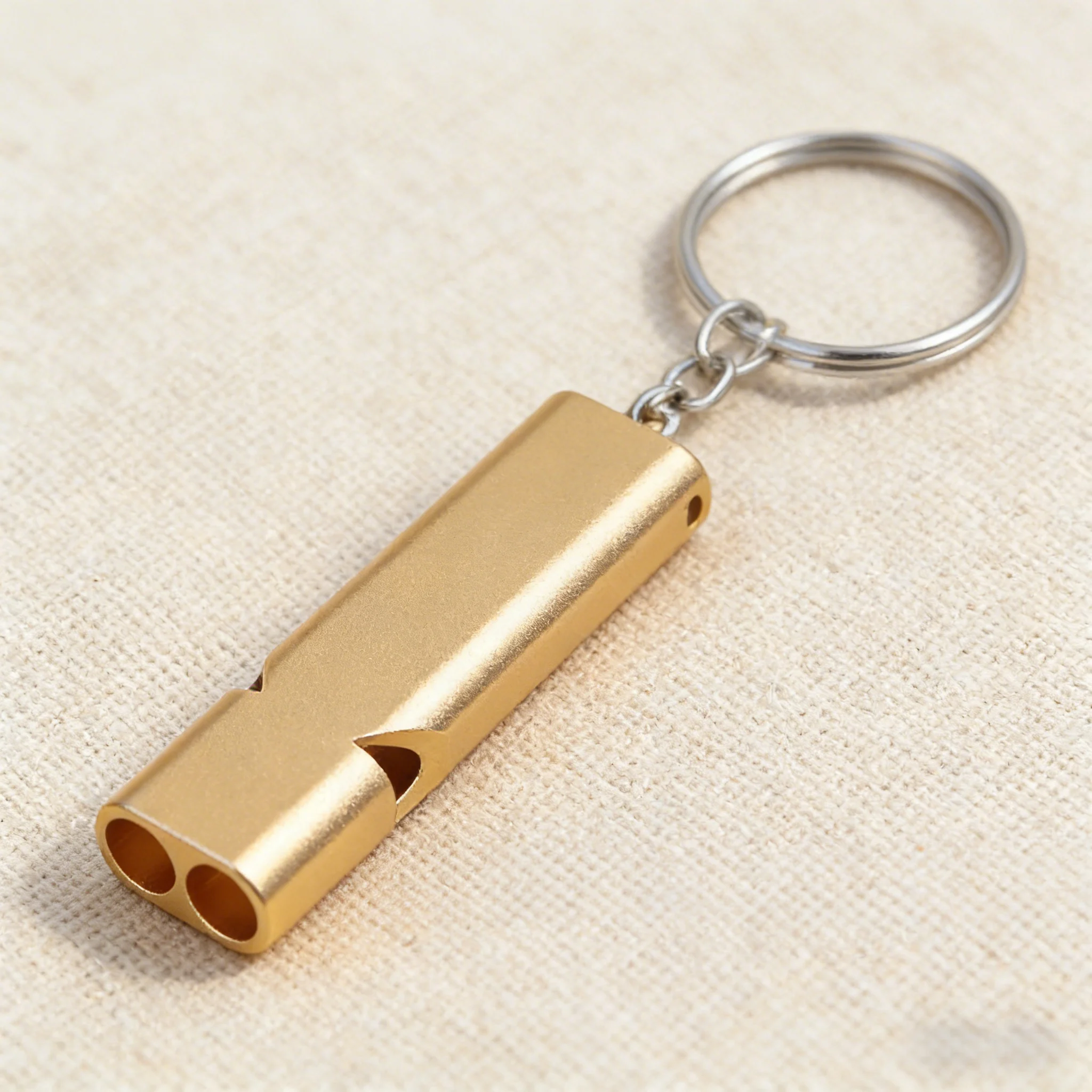 

Gold‑Tone Emergency Keychain with Whistle​ – 120dB Sound Output, Sturdy Chain Link, Compact Portable Size, Outdoor Adventures.