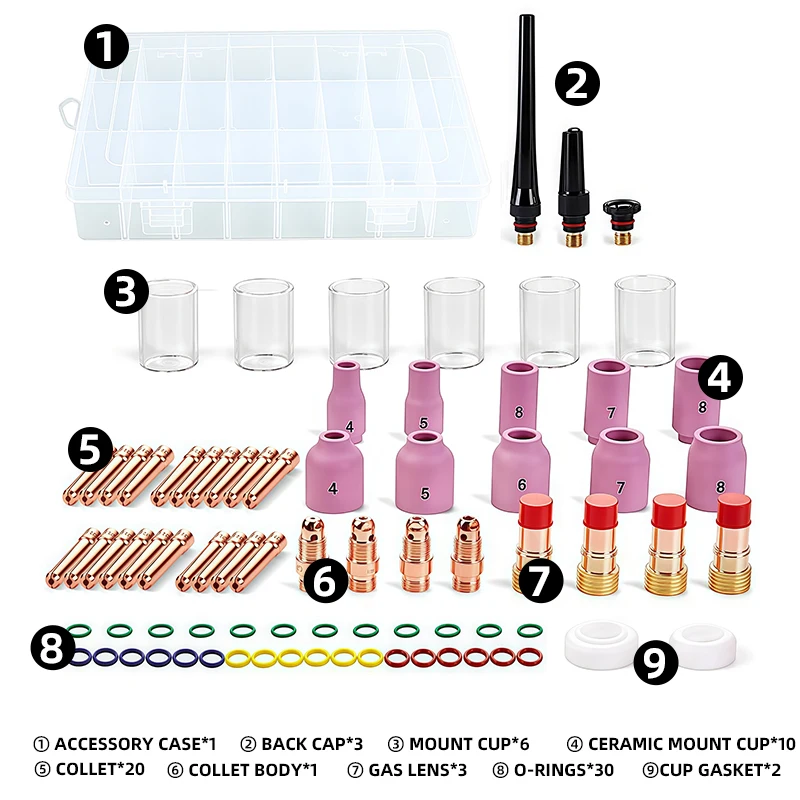 79Pcs TIG Welding Torch Nozzle Kit, Gas Lens & Cup Set for WP17/18/26, Welding Accessories Tool Kit view 3