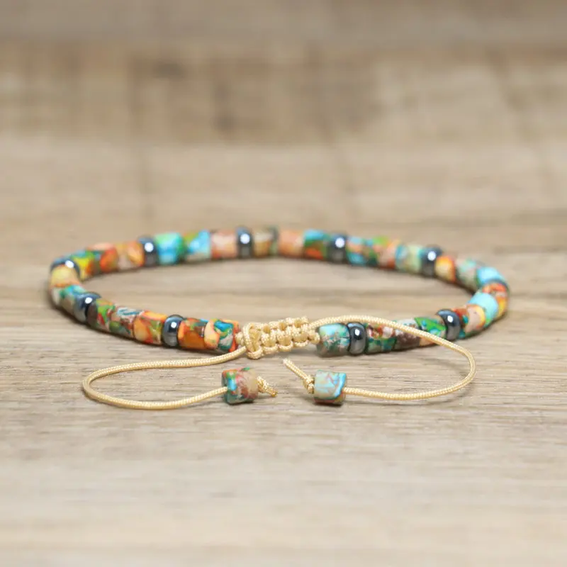 Unakite& Picasso Stone Bracelet Duo: Vibrant Mottled Beads with Black Onyx Accents, Adjustable Closure -Natural Earthy Style