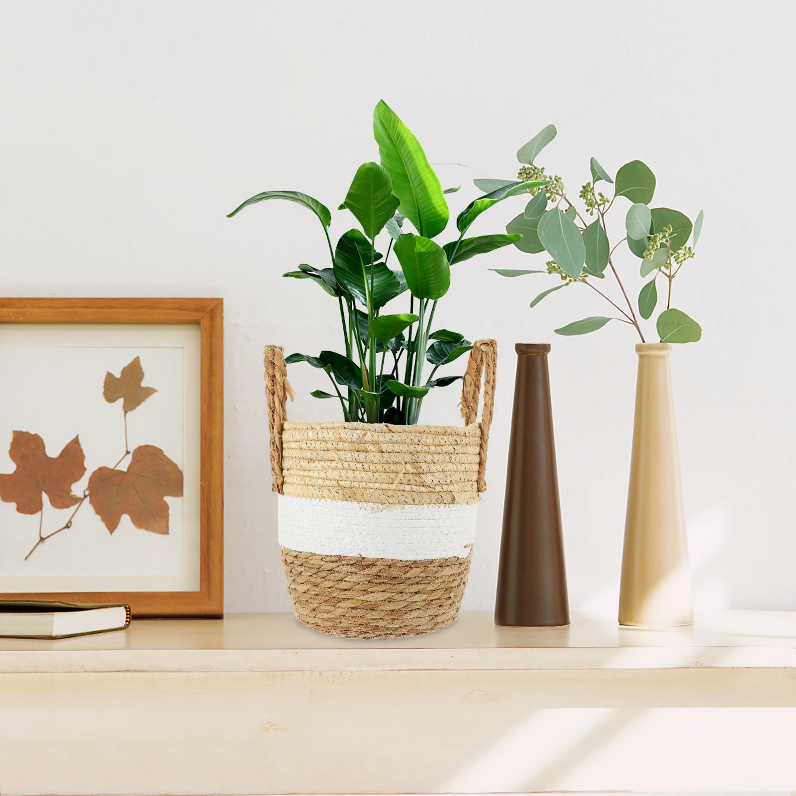 

Seagrass Woven Planter Large Plant Container Decorative Flower Natural Style Indoor Home Decor Pots Household Use Floral