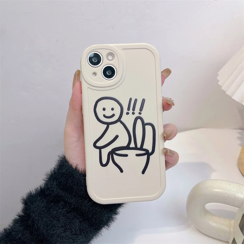 Lined People Sitting On The Toilet Phone Case For iPhone 14 13 12 11 Pro XS MAX XR 7 8 Plus Mini SE2020 Silicone Cover Cases