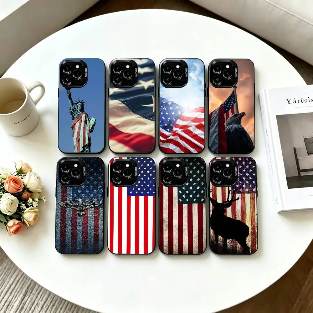 

Flag American USA Phone Case For iPhone 17,16,15,14,13,12,11 Plus,Pro Max,XS,Colored Silver Plated Inside Cover