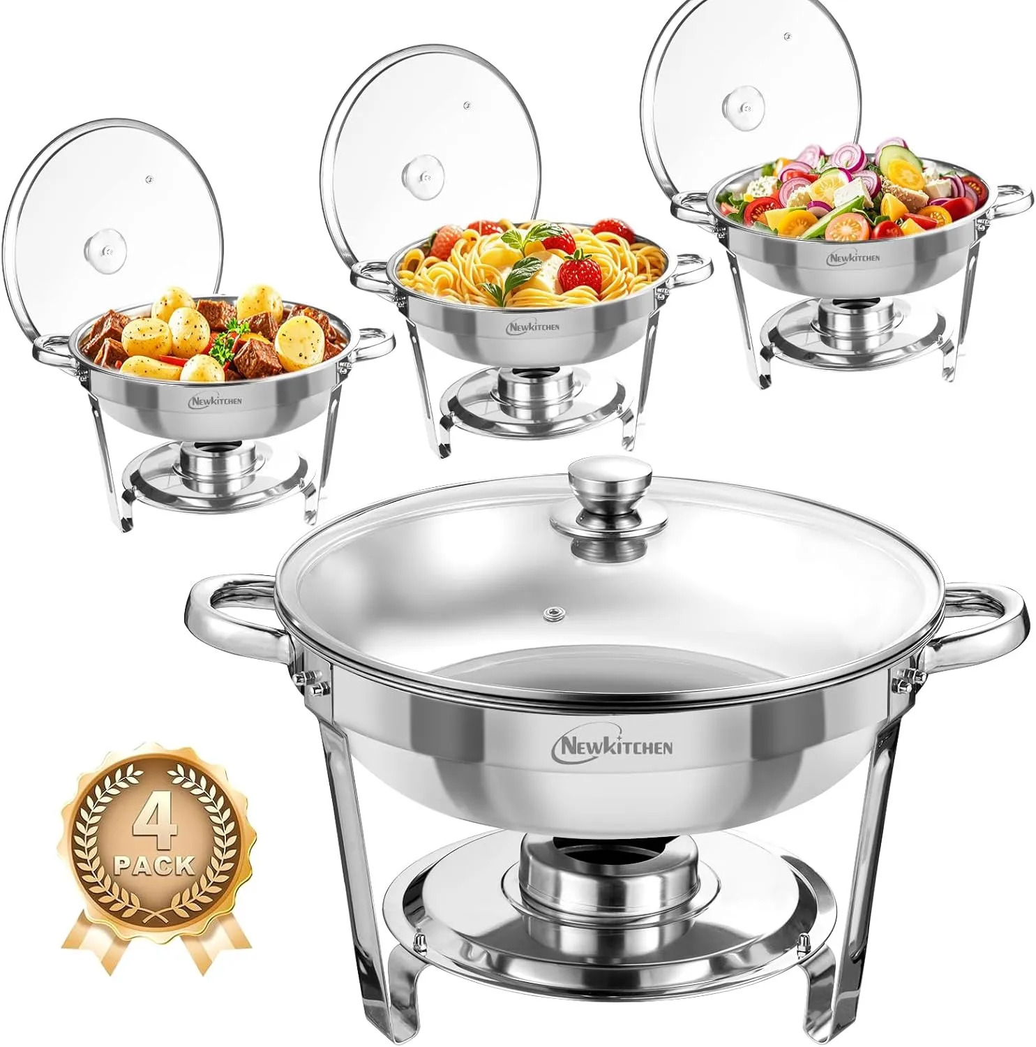 Chafing Dishes for Buffet 4 Pack, 5 QT round Chafing Dishes for Buffet [Transpar