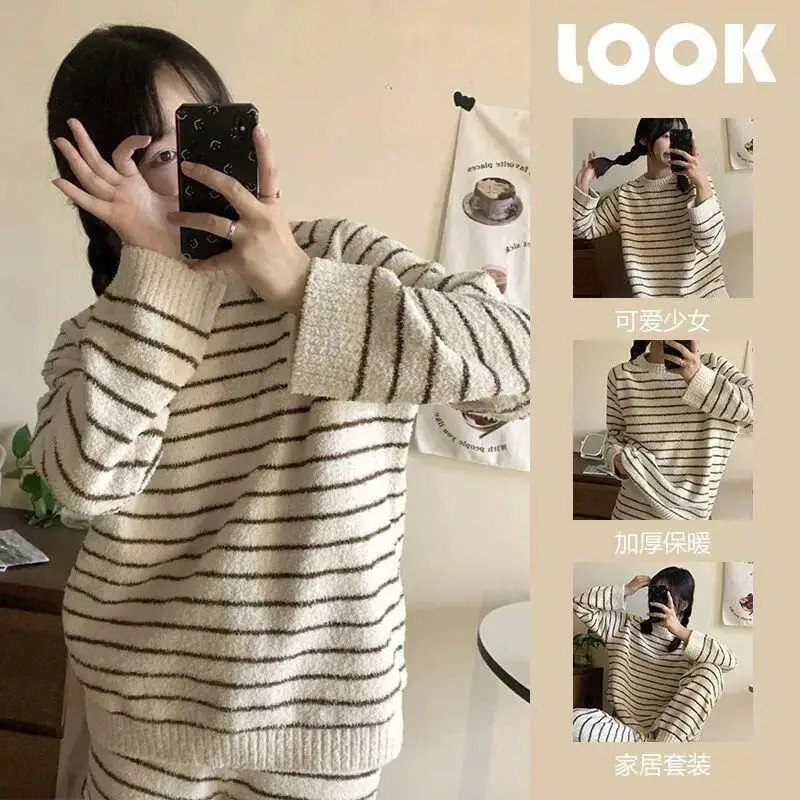 

Women's Clothing Pajama Set Homewear Long Sleeves Pants Two-Piece Set Autumn and Winter Thicken Comfortable Sweet Fashion