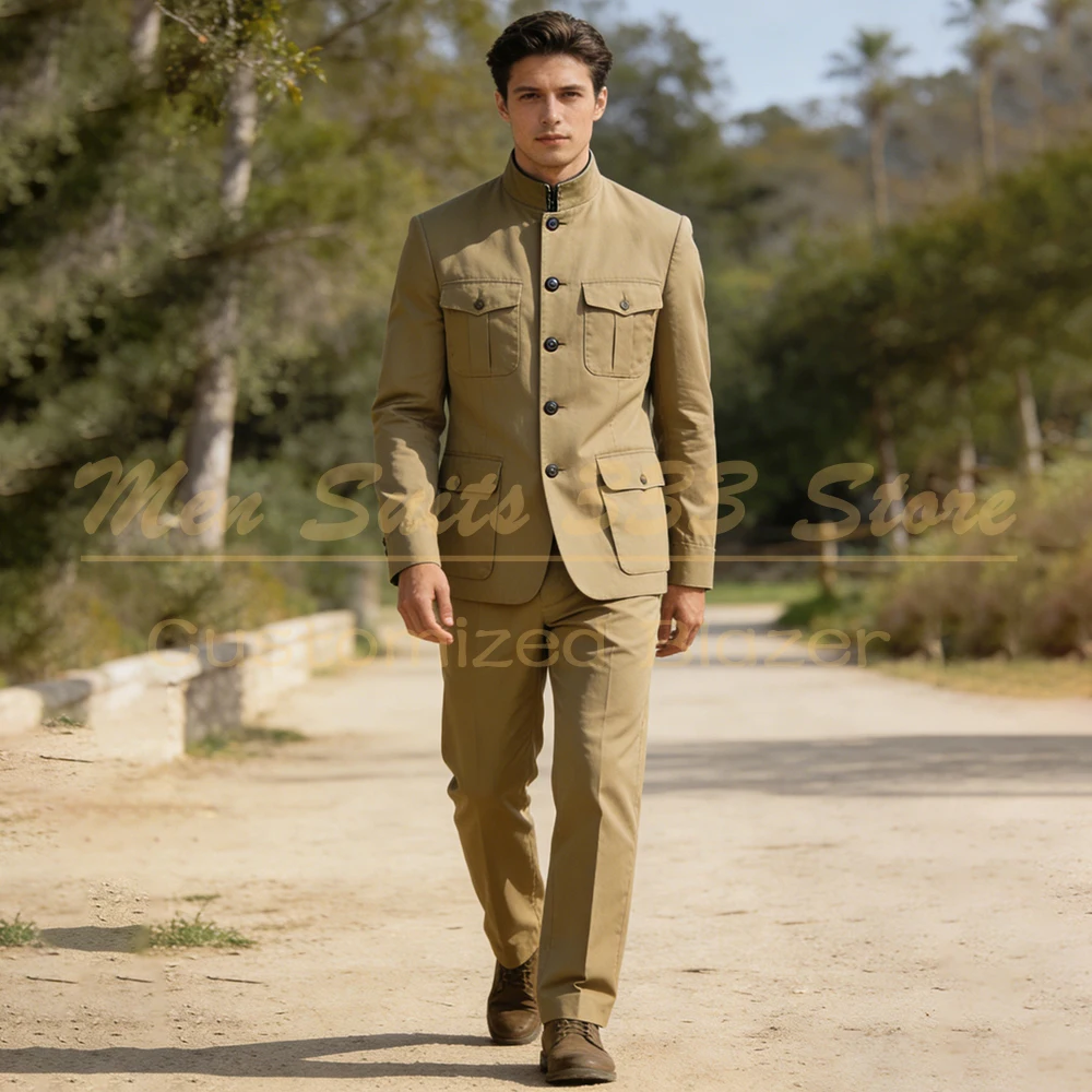 

Customized Men's Suits Fashion Single Breasted Stand Lapel Slim Fit 2 Piece Jacket Pants Outfits Business Male Clothing