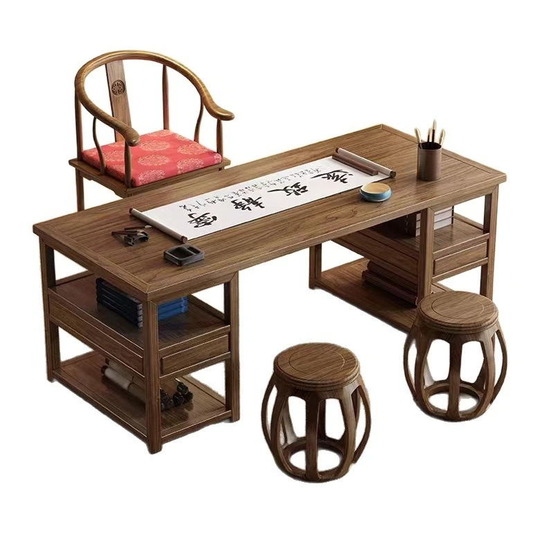 

New Chinese style old elm desk household calligraphy all solid wood with drawers