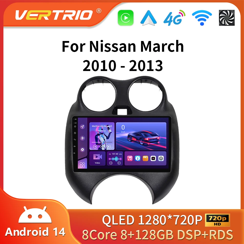 Android 16 para Nissan March MICRA 2010 2011 2012 2013 Radio de coche Audio Video reproductor multimedia navegación GPS Carplay Auto 8 + 128G