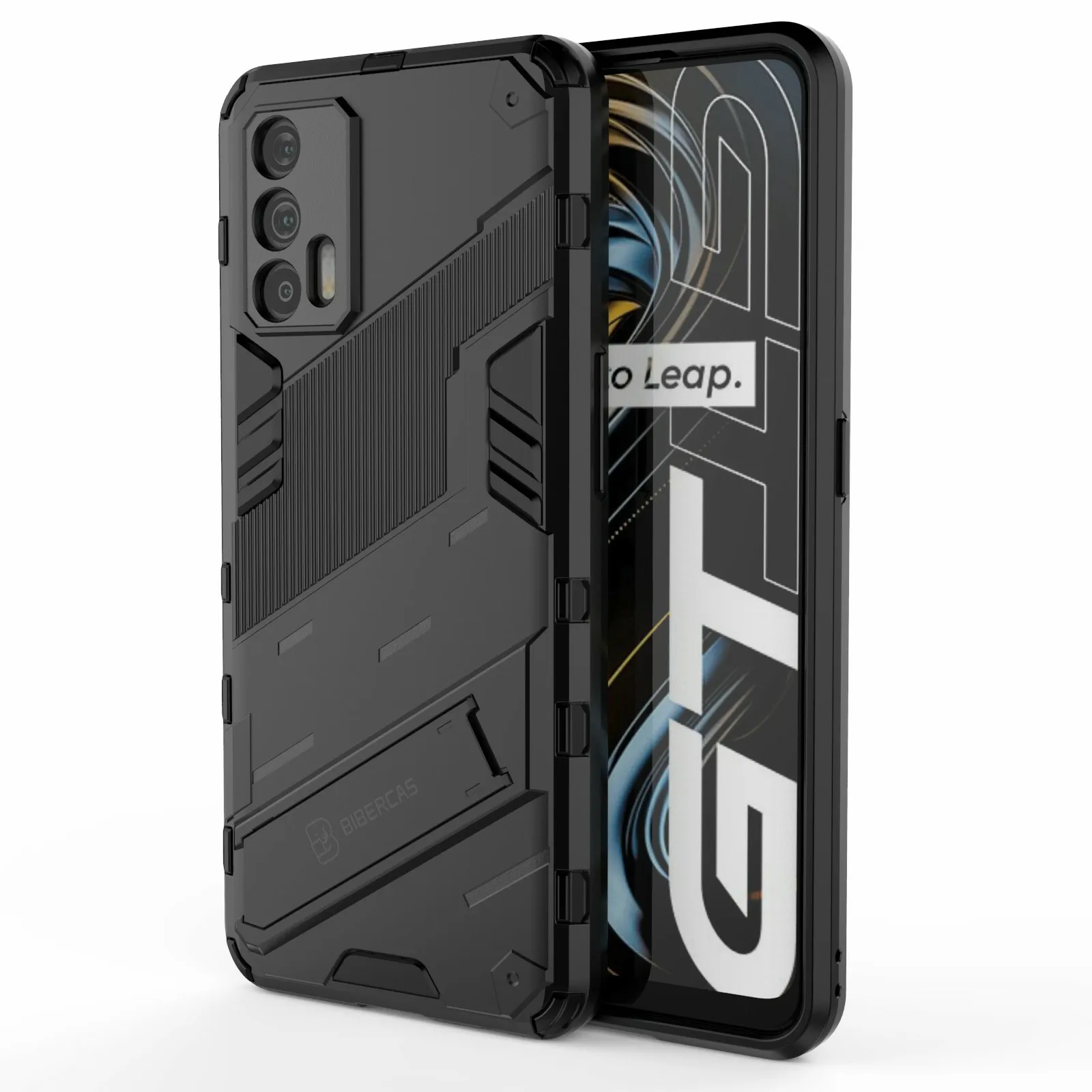 

Shockproof PC + TPU Hybrid Phone Case Cover Kickstand for Oppo Realme GT 5G - Black