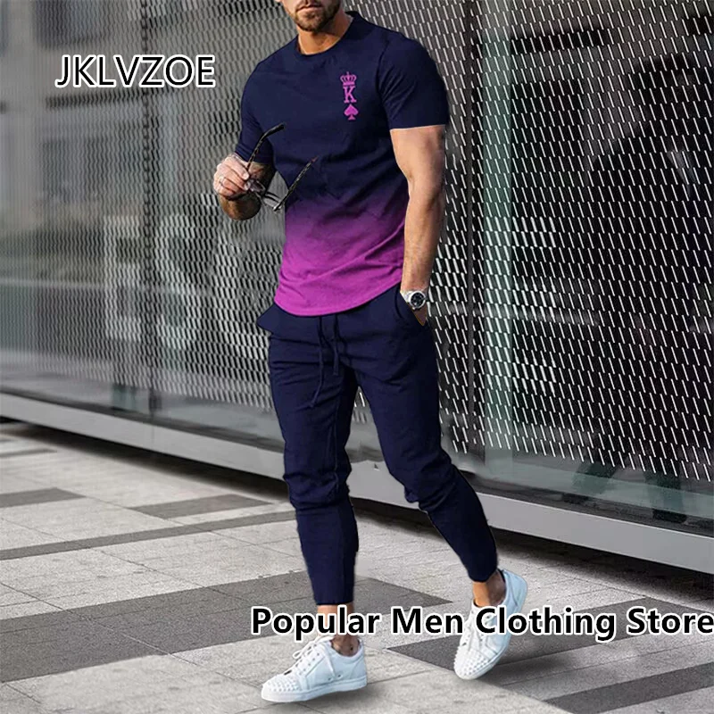 Zestaw 2 stroje męskie spodnie dres Mexico nadruk orła Jogger odzież sportowa koszulka z krótkim rękawem + długie spodnie ubrania w stylu streetwear