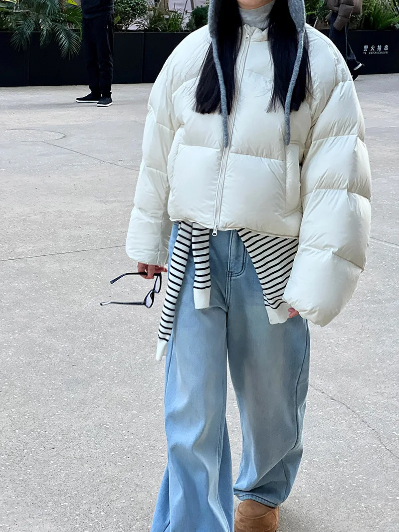 LIMO 2025 New Women's Oversized Nylon Puffer Coat Y2K Winter Fashion White Duck Down Jacket Streetwear Warm Outdoor