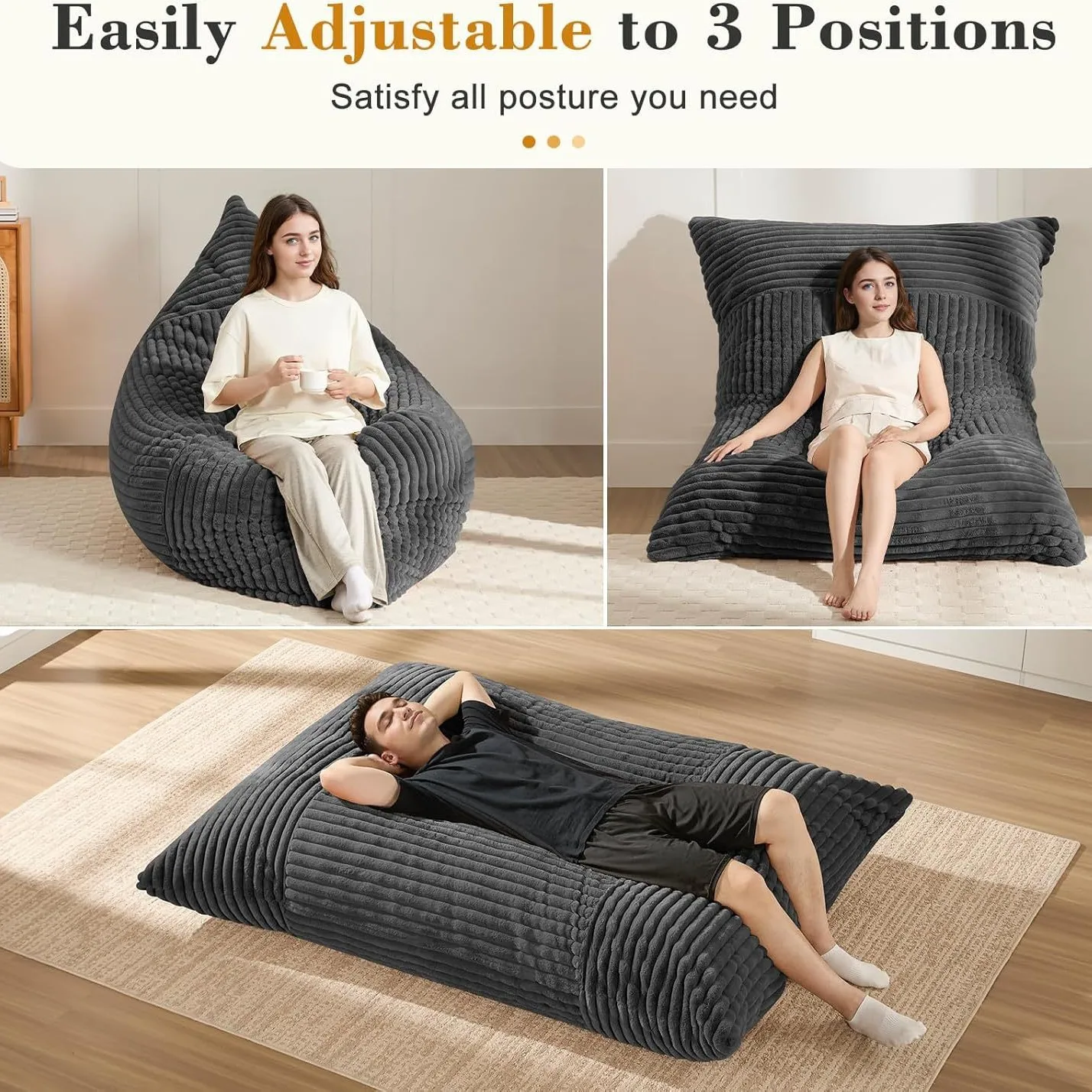 

Vacuum-Compressed 3-in-1 Bean Bag Chair,Corduroy Floor Sofa Seat,Removable Washable Cover,Lazy Sofa, Comfortable Accent Chair