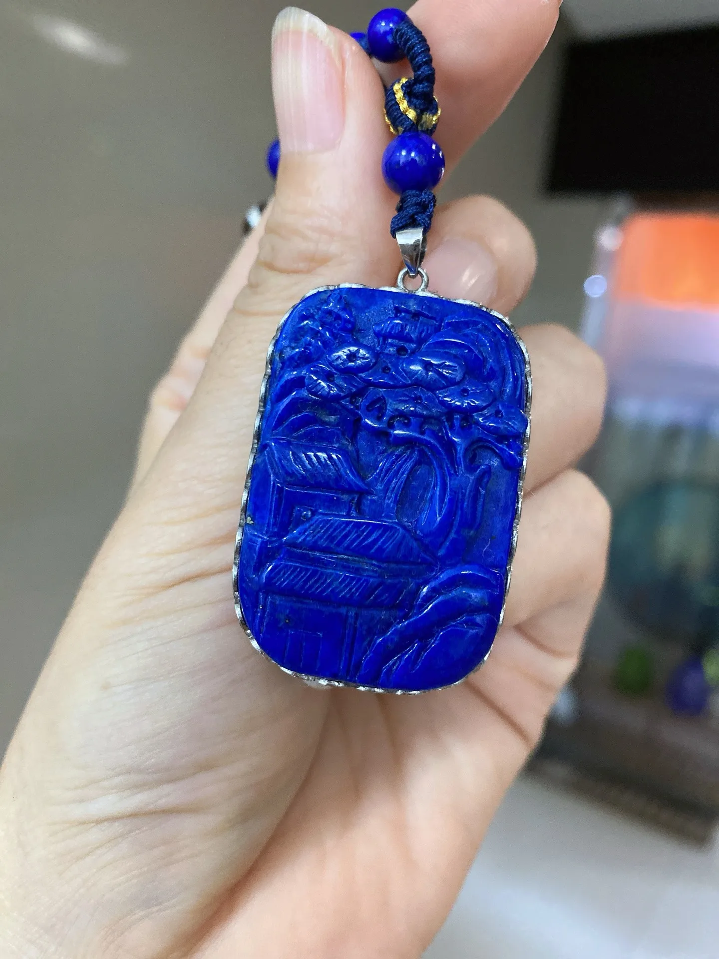 

Natural Blue Lapis Lazuli Pendant Necklace 43.8x30x8mm Women Men 5mm Beads Jewelry Gemstone AAAAAA