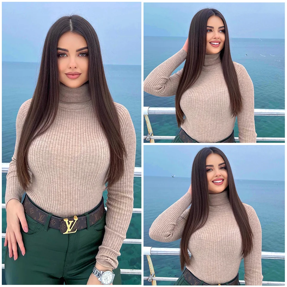 13x6 Синтетический парик фронта шнурка для женщин Длинные шелковистые прямые парики для афро Высокое качество Ombre Черный Коричневый Легко носить парики для косплея