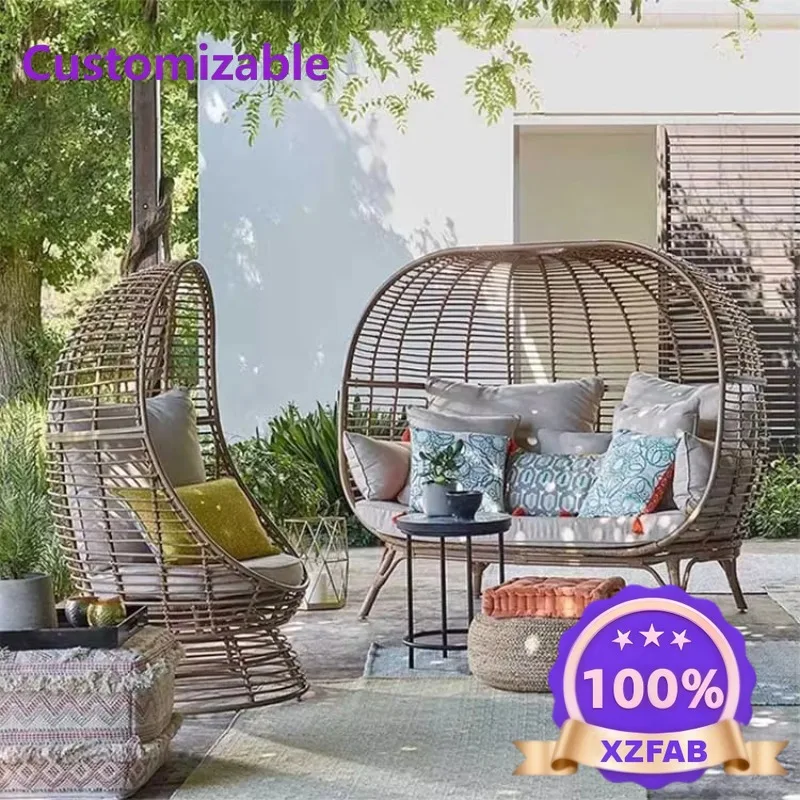 Factory Direct 2026 Wicker Aluminum Metal Frame Outdoor Swing Egg Chair Waterproof Patio Basket Garden Sofa Set