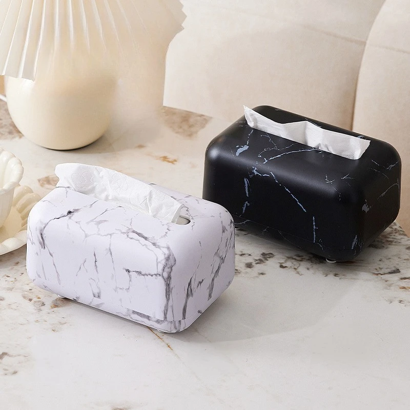 Creative Light Luxury Marble Pattern Tissue Box for Living Room Desktop Napkin Storage