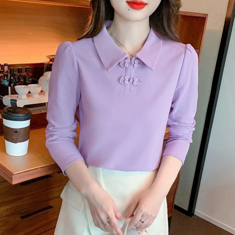 

Women's Warmth Fleece Polo T-Shirt 2026 Traditional Chinese Collar Long Sleeve Base Layer for Cold Weather​