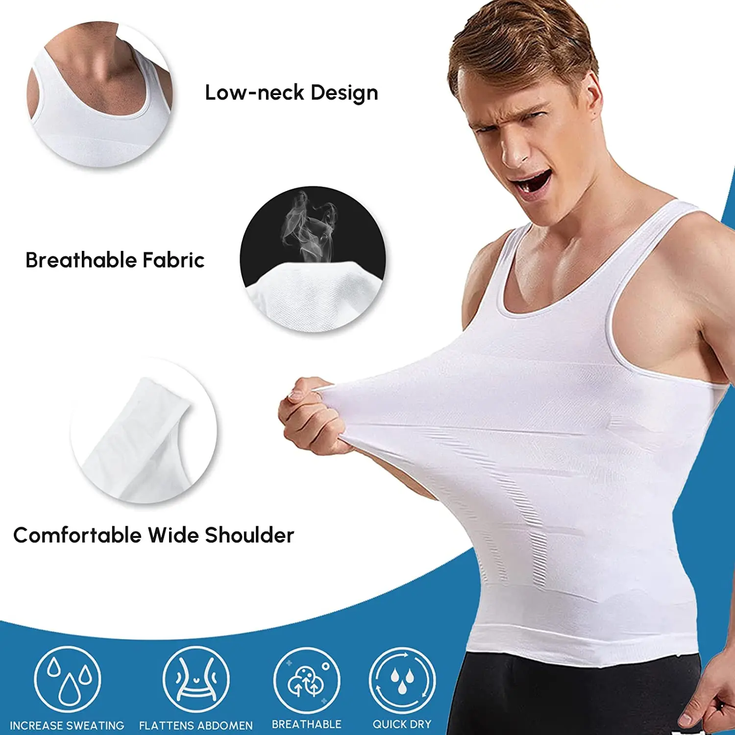 Men Shaper Slimming T-Shirt Posture Vest Belly Control Compression Underwear Corset Body Shaper