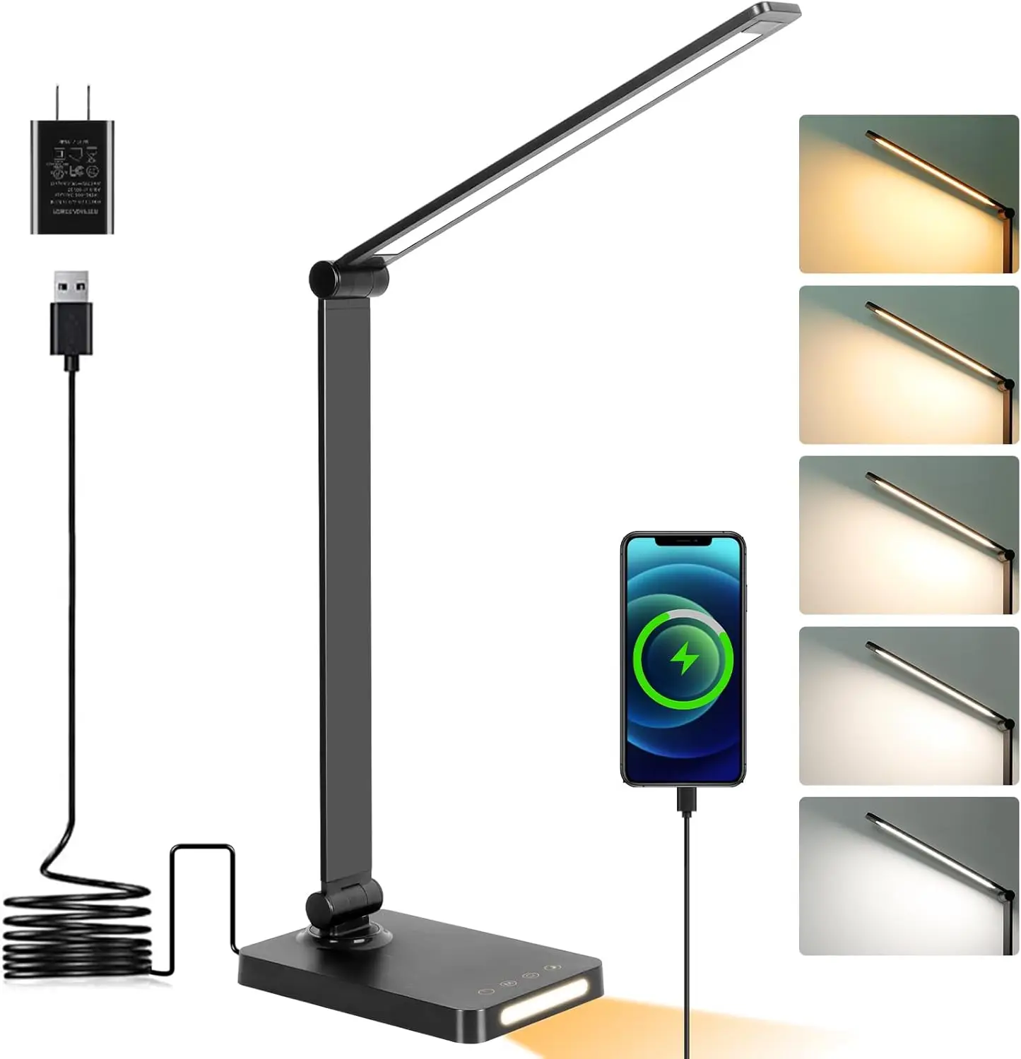 

Touch LED Desk Lamp with USB Ports, 5 Colors & 3 Brightness, Foldable Reading Light for Home Office Bedroom, Black
