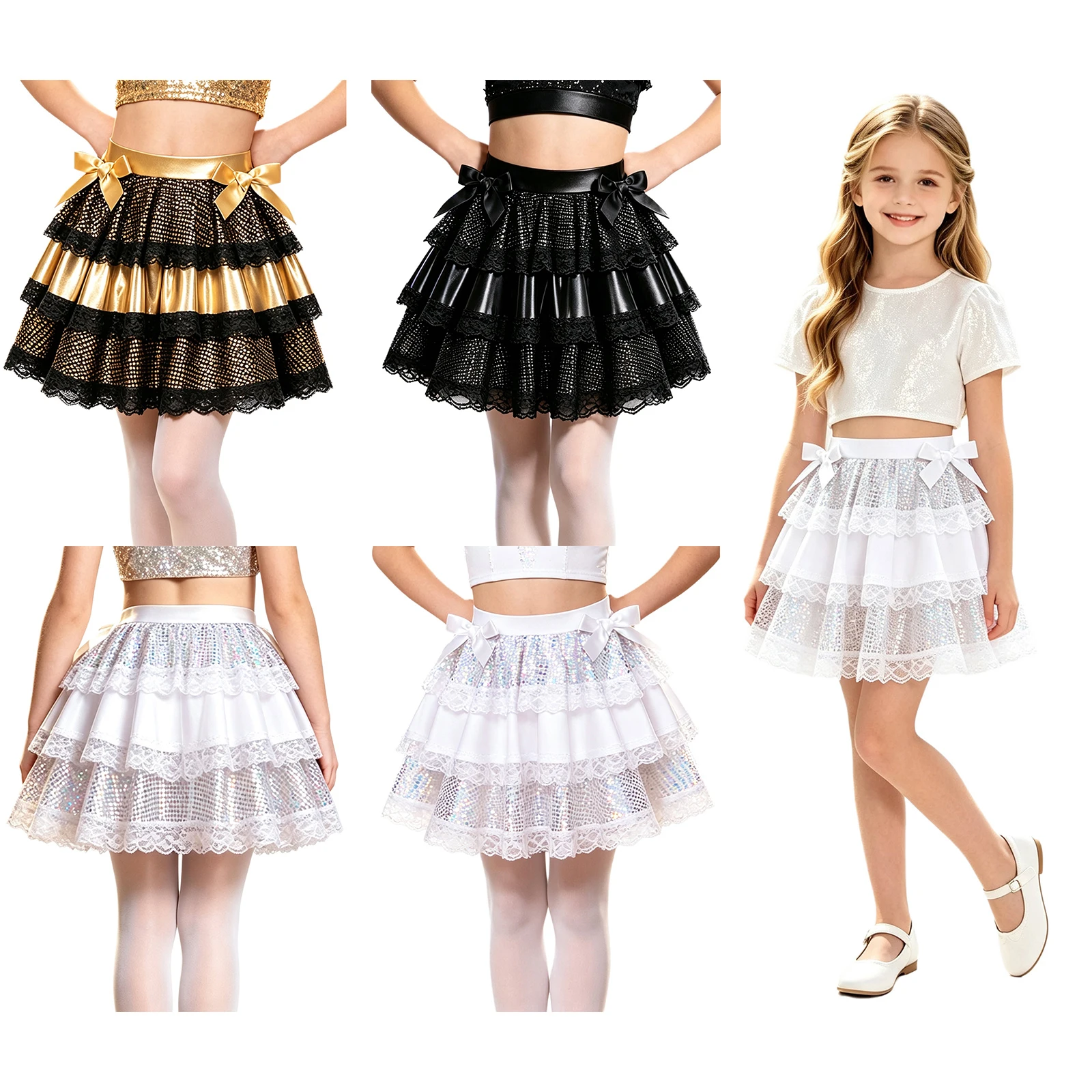 Kids Harajuku Y2k Lolita Kawaii Pleated Skirt Japanese Sweet Tiered Ruffles Lace Cake Skirt Fairy Aesthetic Cute Birthday Party