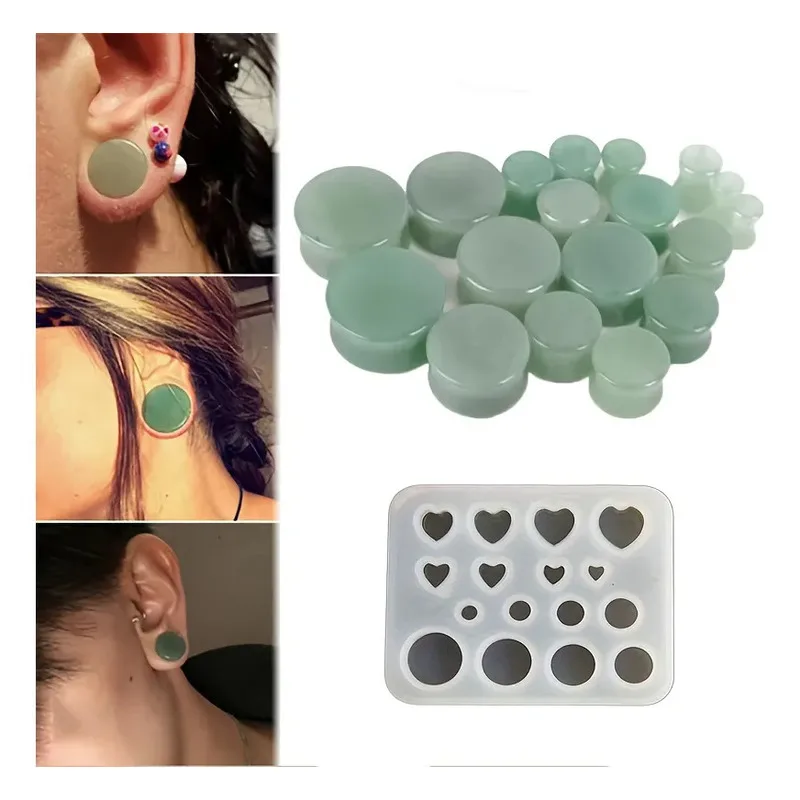 1Pcs Round Heart Ear Gauge Silicone Resin Mold DIY Epoxy Mold For Ear Plug Expander Handmade Ear Jewelry Craft Ornament Gift