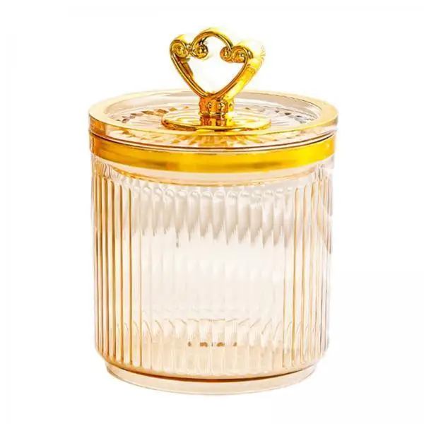 Golden Toothpick Holder Cotton Pad Canister Makeup Organizer Candy Jar Storage Box for Bathroom Vanity Shelves