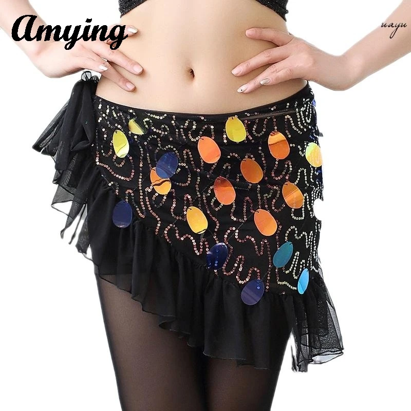 

New Women Belly Dance Performance Sequins Tassel Hip Scarf Triangle Scarf Waist Oriental Dance Practice Wrap Skirt Clothing