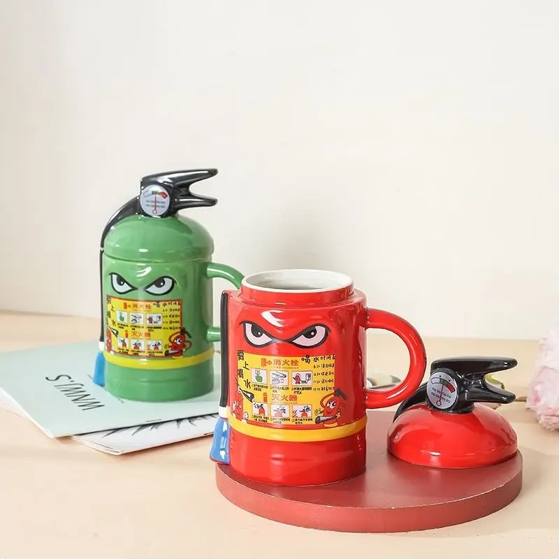 Creative Fire Extinguisher Ceramic Mug, High-value Breakfast Milk Coffee Mugs, Funny Birthday Gift Water Mug,Couple Pairing Cups