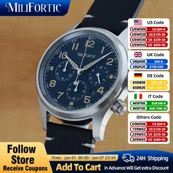 Milifortic Solarbetriebene Militär-Chronographenuhr mit Kalender, 10 ATM, Saphirleder, Luminou-Edelstahl, Retro-Quarzuhren