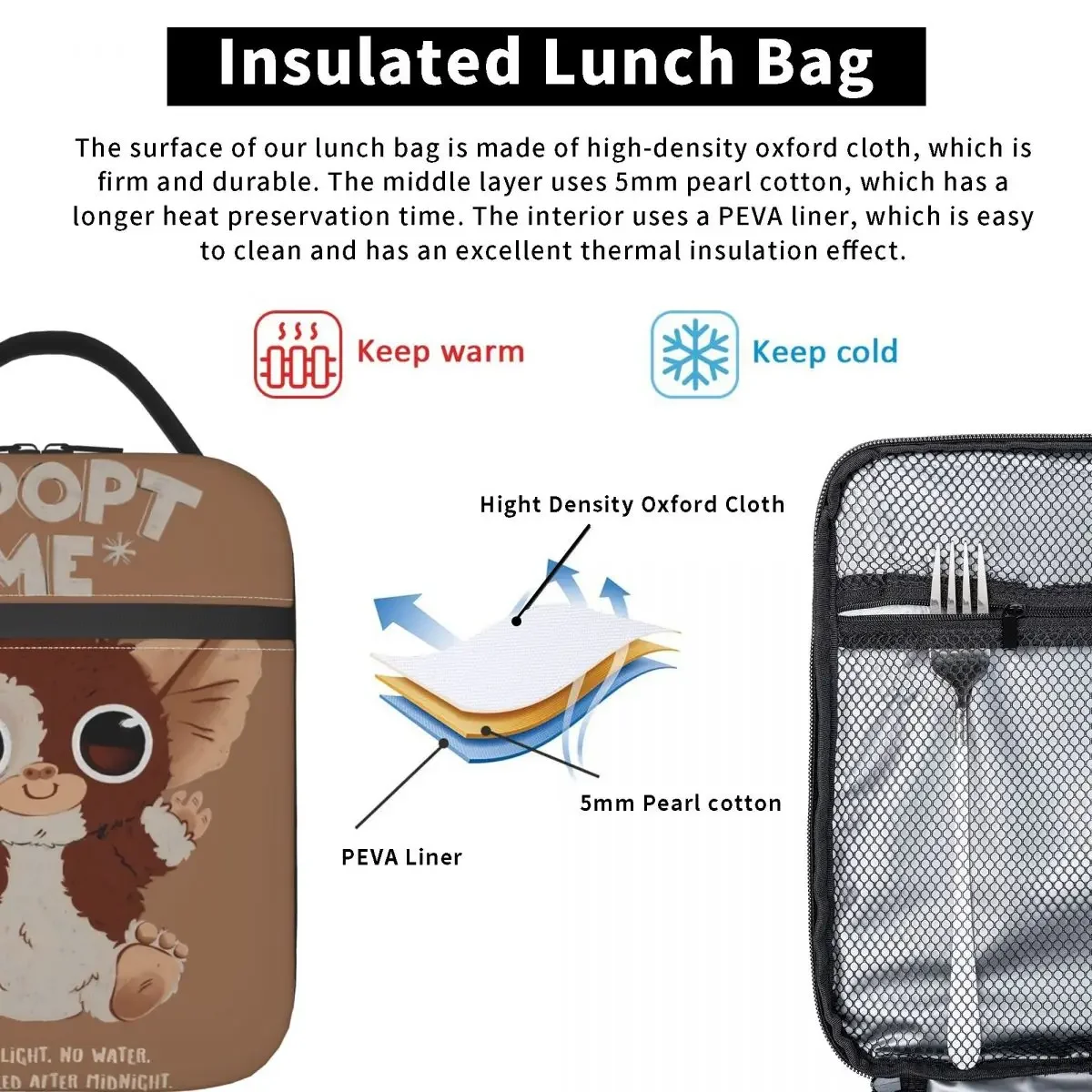 Adopt Me Accessories Insulated Lunch Bag For School Office Gizmo Gremlin Halloween Food Container Portable Cooler Thermal Box