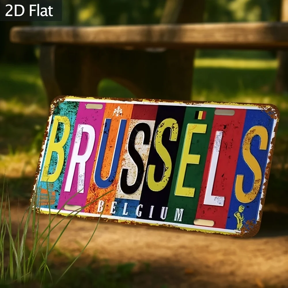 2D Flat - [Enable ] 2D Flat 2D Retro Wall Decoration Sign 1pc 12X6 Inches (30X15 Cm) - Brussels Belgium Plaque Design, Multifunc