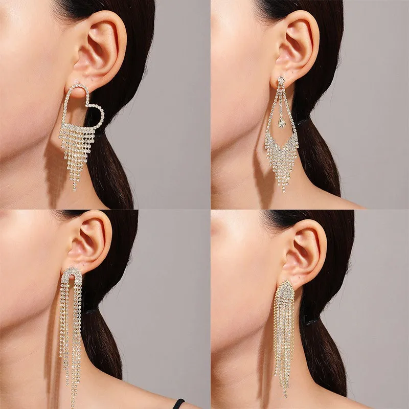 New Long Crystal Tassel Earrings For Women Jewelry 2023 Trending Exaggerated Luxury Zircon Butterfly Heart Women\'s Drop Earrings