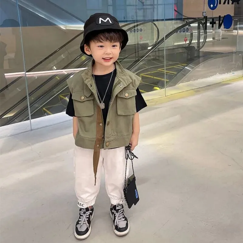 

Spring and Autumn Children's Vest Coat Fashion New Style Casual Handsome Male Child Labor Coat