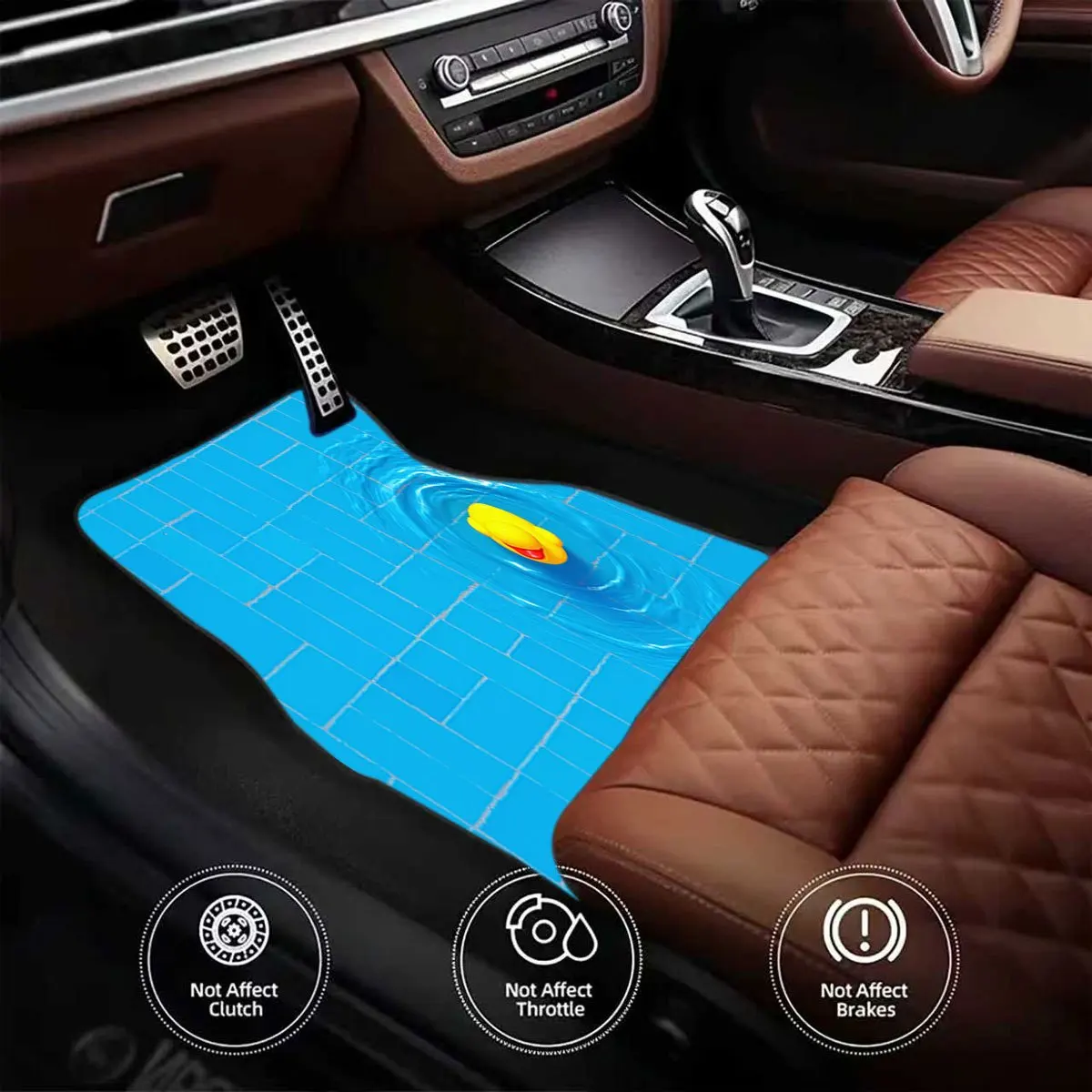 4pcs Set Of Crystal Velvet Blue Tile Pool And Duck Pattern Car Floor Mats, Durable And Easy To Clean, Machine Washable And Hand