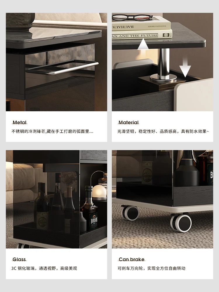 رفع طاولة القهوة القابلة للإزالة أريكة الجانب الجانب خزانة جانبية غرفة المعيشة عربة الوجبات الخفيفة الفاخرة الراقية طاولة السرير الإبداعية #5