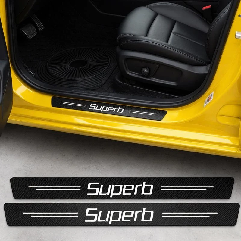 Carbon Fiber Protective Film Bumper Pedal Guards Car Door Sill Threshold Stickers for Skoda Superb Logo Trunk Decals Decor