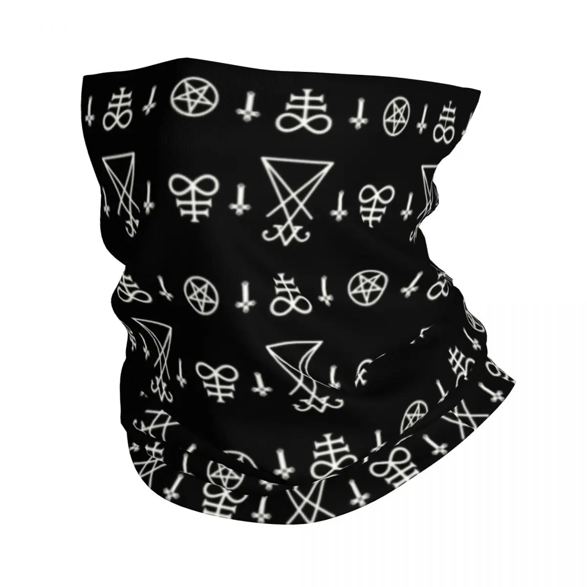 White Satanic Sigils Bandana Winter Neck Warmer Windproof Wrap Face Scarf for Ski Devil Baphomet Leviathan Cross Gaiter Headband