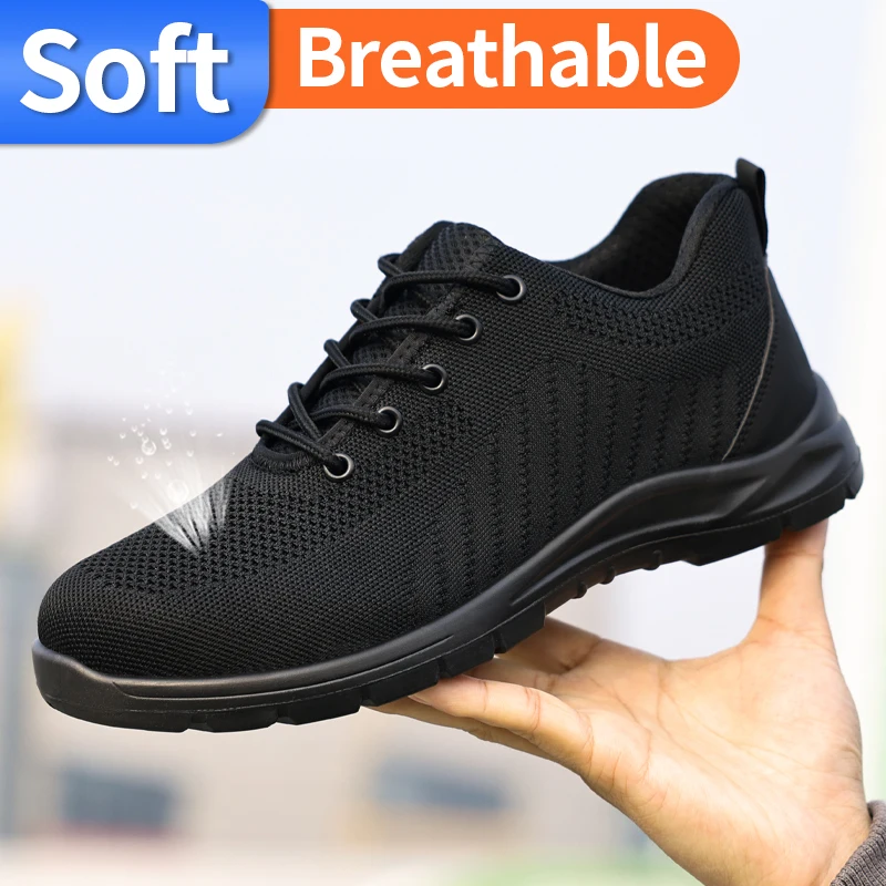 Men\'s Safety Shoes Steel Toe Boots Anti puncture Anti impact Lightweight Wear resistant Breathable Soft Work Security Shoes