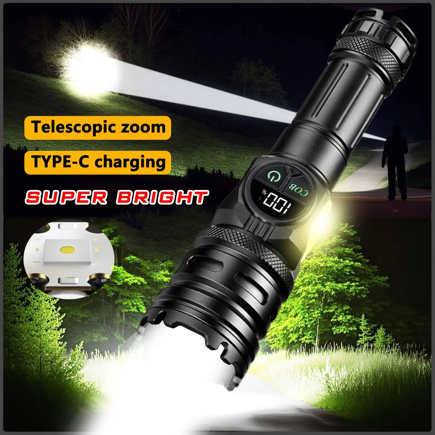 

Super Bright Rechargeable LED COB Flashlight With 9 Lighting Modes Multifunction Magnetic Outdoor Waterproof Lamp18650 Battery