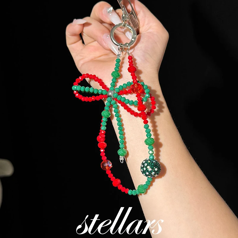 

Christmas Color-Block Phone Chain Short Phone Charm Bag Pendant Keychain Anti-Lost Strap for Holiday Accessories