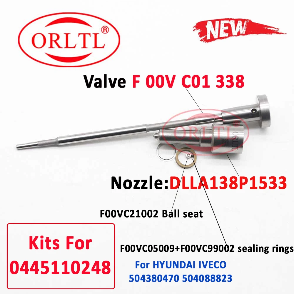 

ORLTL 0445110248 09860435163 Diesel Injector Nozzle DLLA138P1533 0433171945 VALVE F00VC01338 Repair Kit 0445110247 504088823